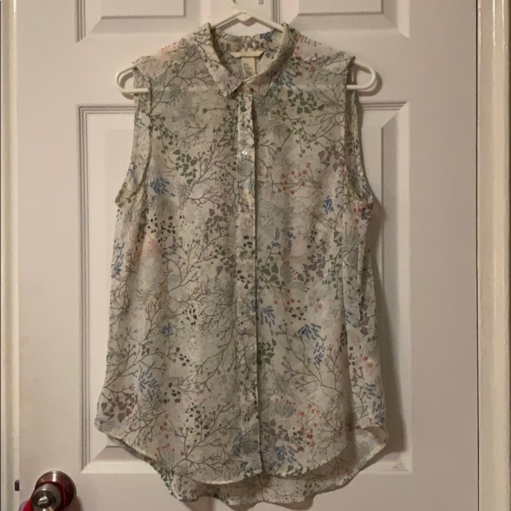 H&M Sleeveless Printed Blouse Leaves/Branches Sz10